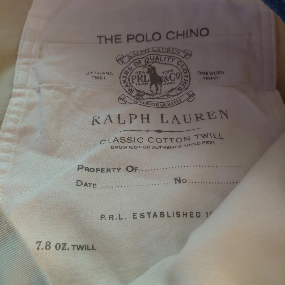 Polo Ralph Lauren Chino Classic Fit Cream Pants Classic Cotton Twill Size 38/32